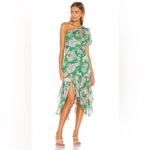 ASTR the label SANTORINI ONE SHOULDER MIDI Dress in Green Lilac Multi Floral S